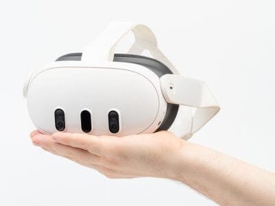 Meta quest 3 vr headset on hand palm